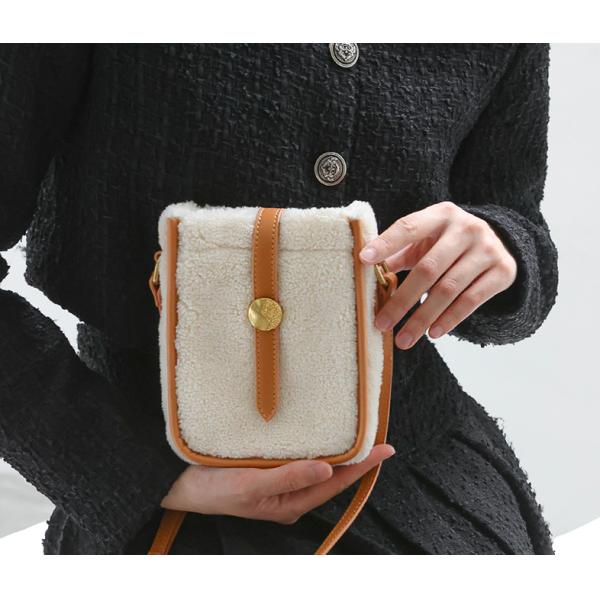 OEM Lamb Fur Plush PU Phone Bag BSCI Mini Crossbody Phone Bags