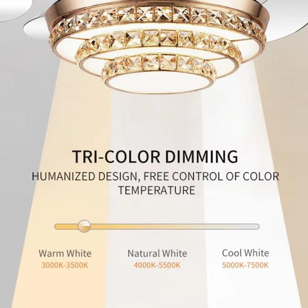 Remote Control LED Fan Lights 72W 500mm 42 Inch Retractable Ceiling Fan