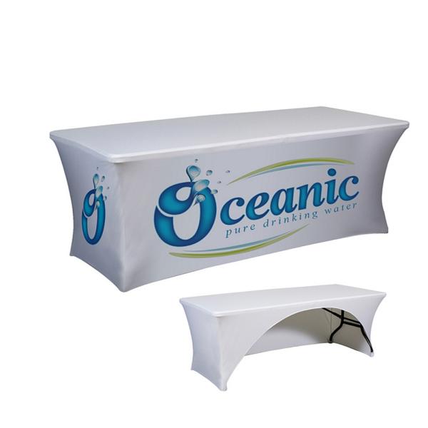 Advertising Trade Show Fitted Table Covers Fire Resistance Transfer Printing