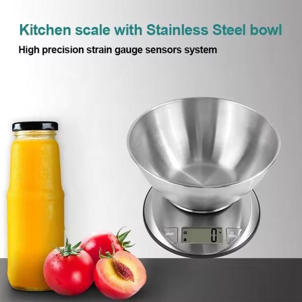 Écran LCD à échelle de cuisine numérique 1g Division alimenté par batterie Mesure du poids des aliments électronique en acier inoxydable intelligent