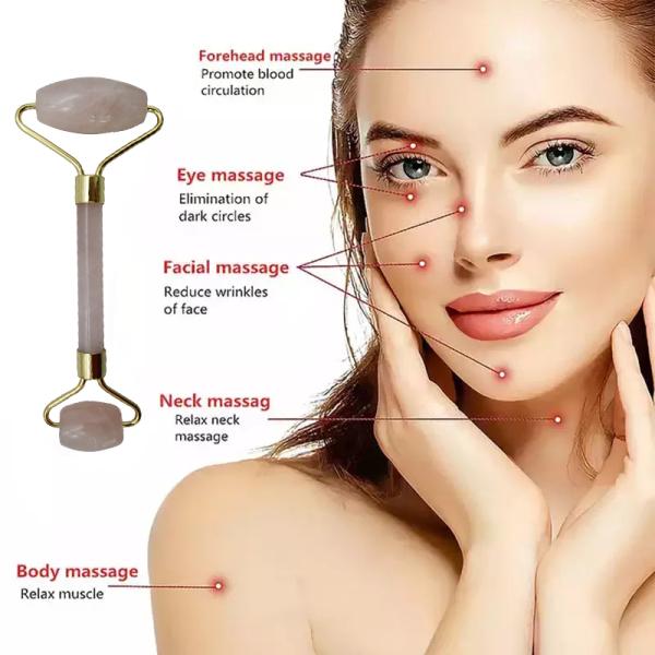 Perfecore Jade Roller Beauty Rose Quartz Guasha Roller Face Neck Gua sha Massage Tool Stone for Hand Made Craft and Skin Care