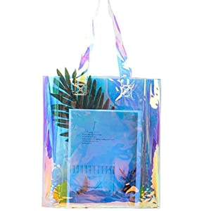 PVC Lazaer Tote Bag, Holographic Rainbow Work Bag, Hologram, fashion bag, jewelry bag, Stadium Outdoor Beach