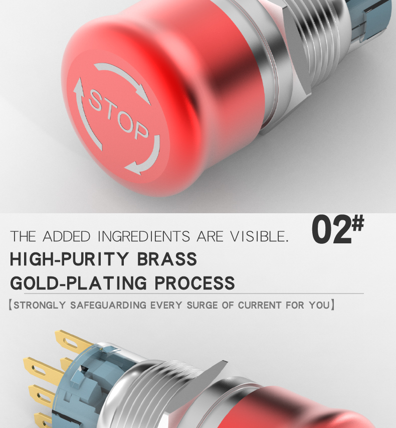19mm Stainless Steel Metal Emergency Stop Button Switch Self-Locking Mushroom Head Equipment Power Emergency Cutoff