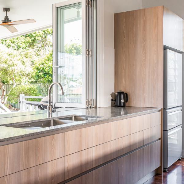 Wood Grain Doors Melamine Kitchen Cabinet Handless Cupboard Custom Islands And Countertop