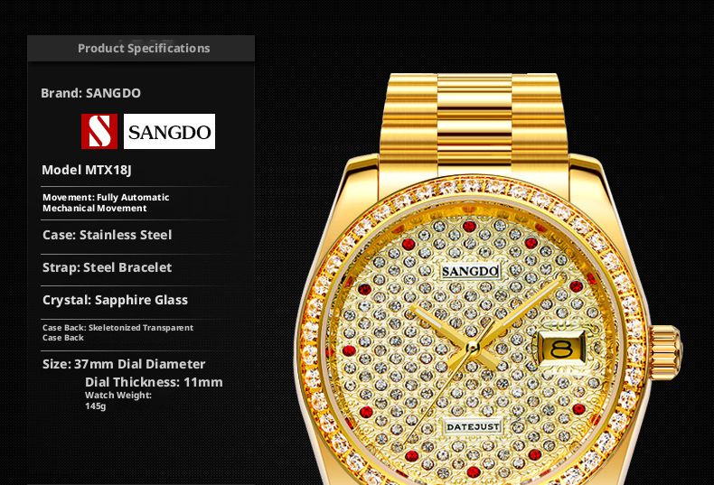 Full Diamond Dial Men Quartz Watch Stainless Steel Band Bling Crystal Bezel Luxury Business Wrist Watch Gift For Men Wedding Anniversary
