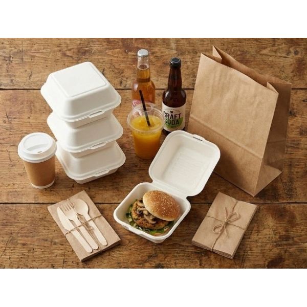 OEM Sugarcane Bagasse Clamshell Containers Burger Box 6 Inch