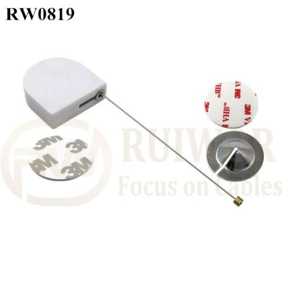 RW0819 D-Shaped Mini Retractable Tether Plus Dia 22mm Circular Sticky Metal Plate