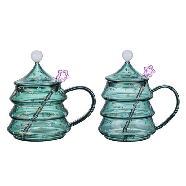 чашка боросиликатного стекла рождественской елки зеленого цвета 500ml форменная