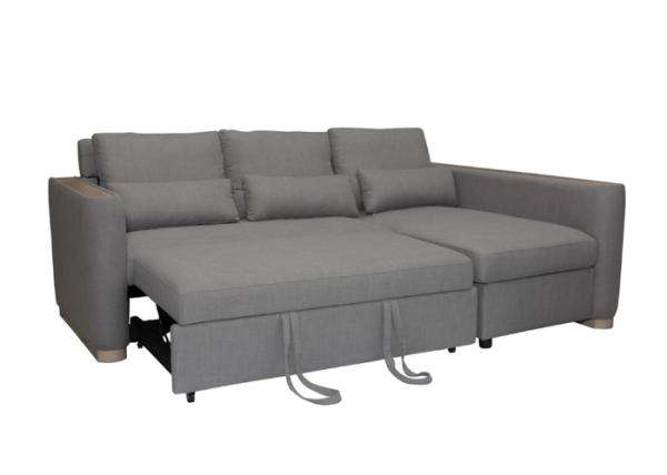 Gray Color Functional Sofa Bed Spring Imitated Linen Wooden Grain Legs