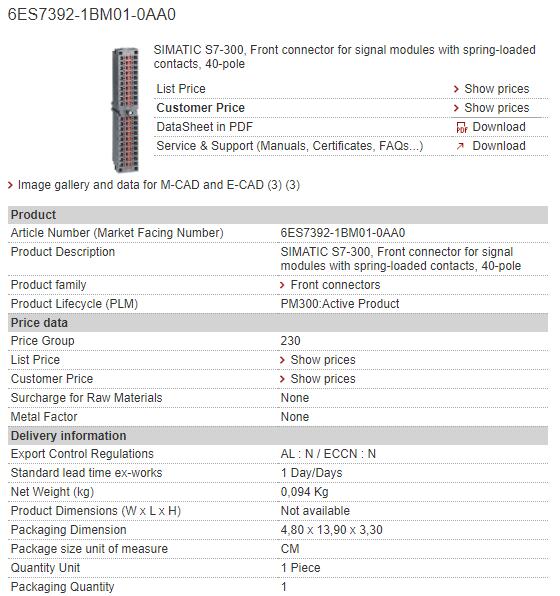 Pin соединителя фронта 40-Pin 6ES7392-1BM01-0AA0 6ES7 392-1BM01-0AA0 Сименс