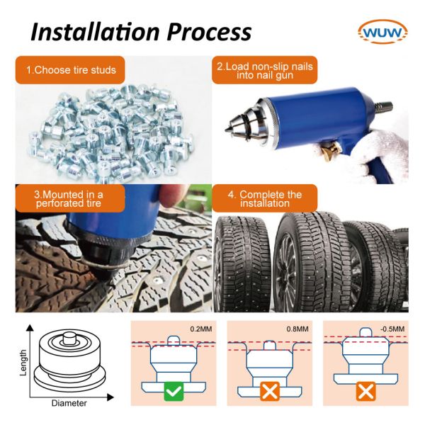 Customized Tungsten Carbide Anti-slip Tire Studs with Cylindrical Shaped Carbide Core and Zinc Coated Surface