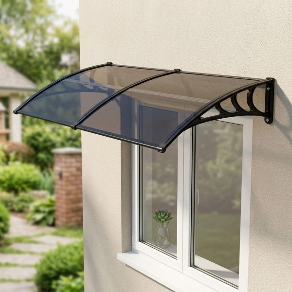 Brown Window Polycarbonate awning featuring plastic or aluminum bracket designed to provide long lasting protection and enhanced aesthetic appeal