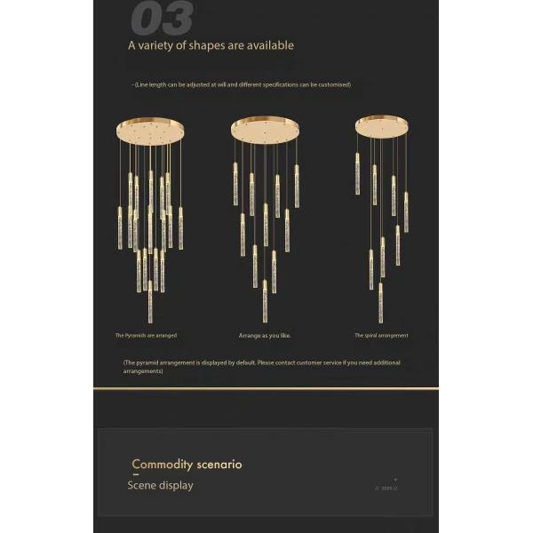 Lumière pendant d'escalier de luxe moderne intérieur de l' hôtel or / noir Crystal Stick Design