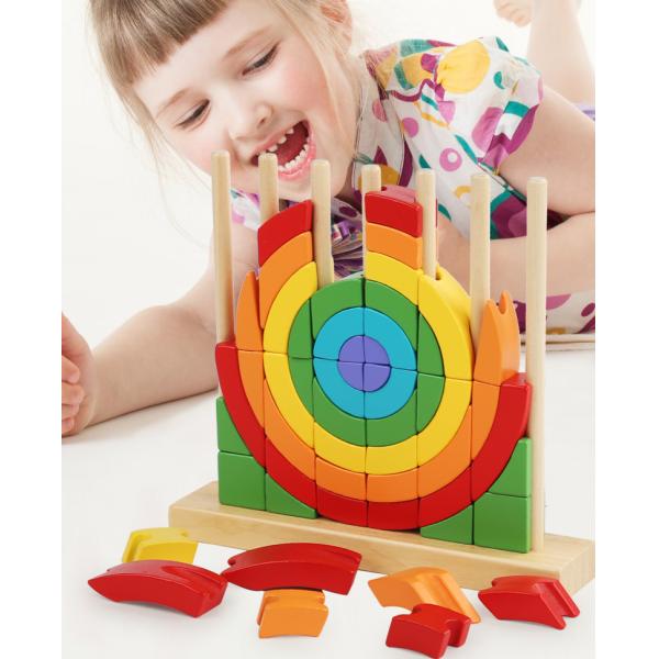 Eco Amigável Lavável Amigável Brinquedos Montessori Puzzles Educação Anéis de Arco-íris de madeira