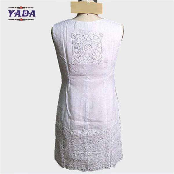 Ladies summer sleeveless loose a line cotton ladies office lady formal dress with lace design