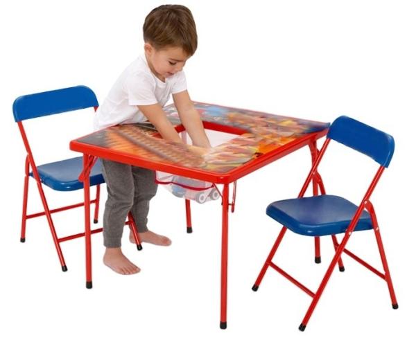 Living Room Kids Furniture Folding Study Table And Chairs With Adorable Cartoon Print