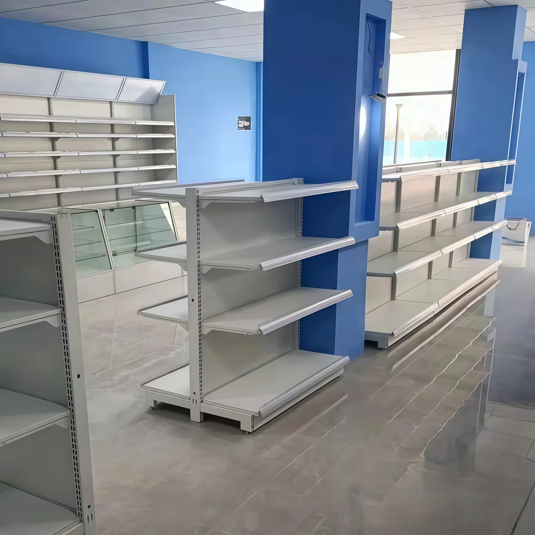 Medical Shop Display Fixtures and Pharmacy Wall Shelving for Retail Drugstore Wooden Store Furniture