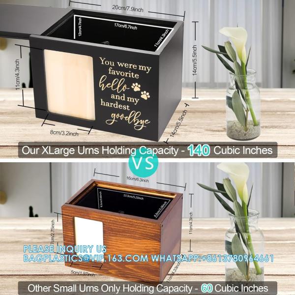 Pet Memorial Urns For Dog Or Cat Ashes, XLarge Wooden Funeral Cremation Urns With Photo Frame, Memorial Keepsake