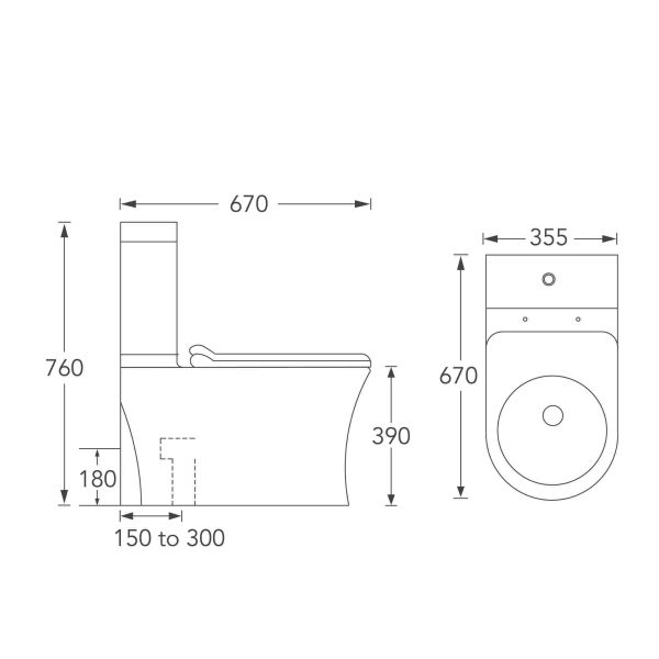 PP Two Piece Toilets White Rimless WC 355x670x760mm For Bathroom