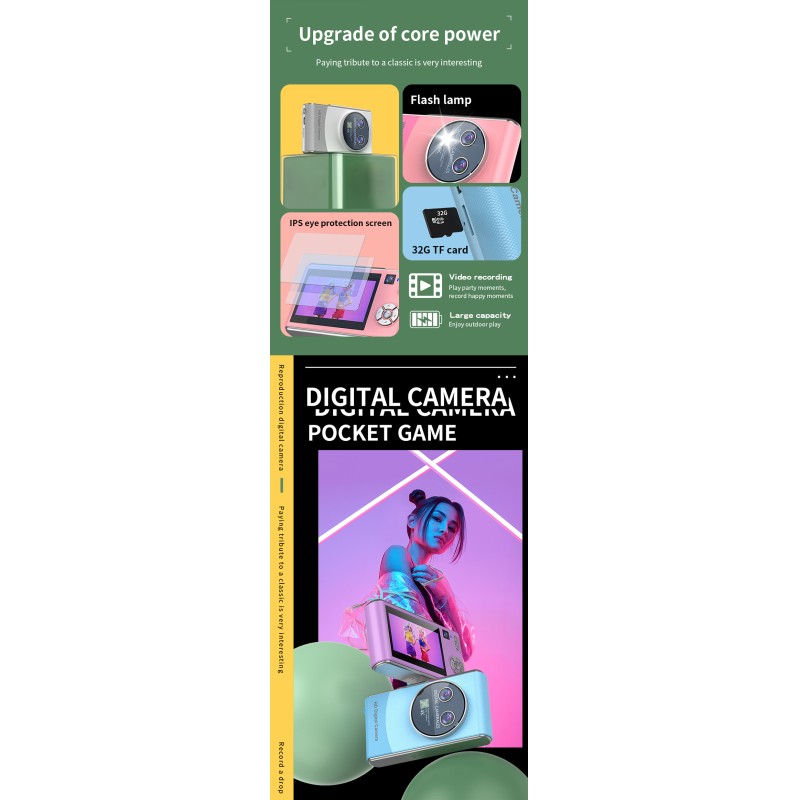 Retro Digital Camera for Teens HD Video 3.0 Inch Screen 1000mAh Battery Auto Focus Support 32GB TF Card