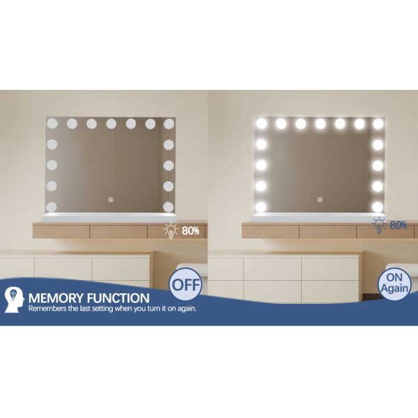 Frameless Hollywood Vanity Mirror IP44 IP66 3 Lighting Modes Smart Touch Vanity Mirror
