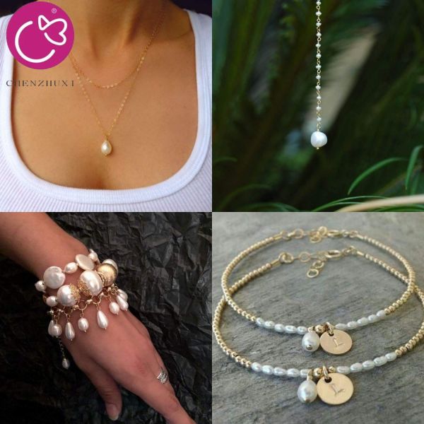 Baroque Freshwater Pearl Pendant Natural Irregular Stainless Steel DIY Accessories for Ladies' Jewelry
