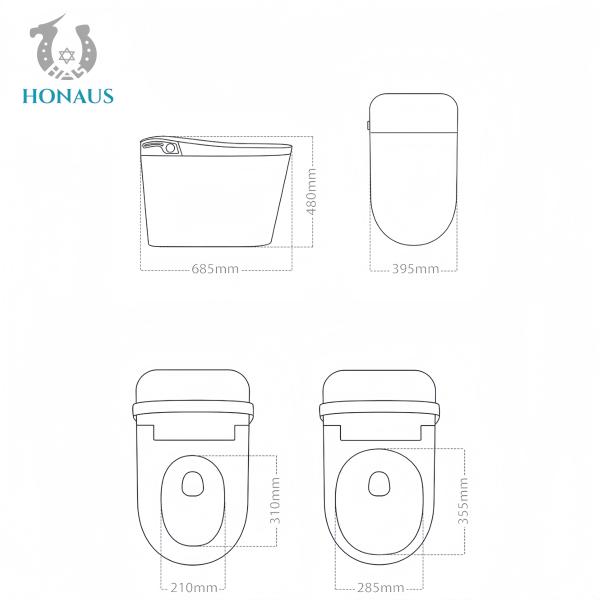 Auto Flush S Trap 200mm Smart Intelligent Toilet Seat Warmer Premium Ceramic White Grey