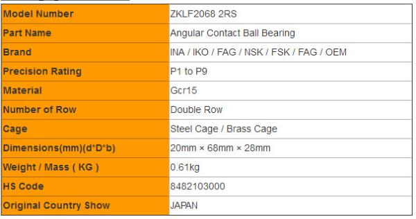 ZKLF Series ZKLF2068 2RS Double Row Ball Screws Support Bearing