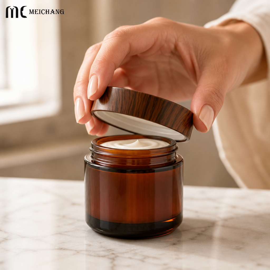 1oz/2oz/4oz/8oz/16oz Amber & Frosted Clear Glass Cosmetic Jar with Black/White Lid(MC-G-557)