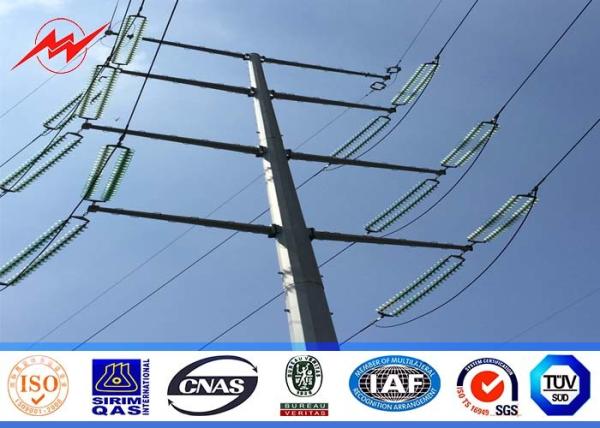 Hexagonal 15m Powder Coating Galvanized Steel Metalic Pole One Section with One Cross Arm