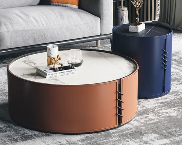 Round Hotel Coffee Tables Italian Style  Light Luxurious PU Finish Tea Table