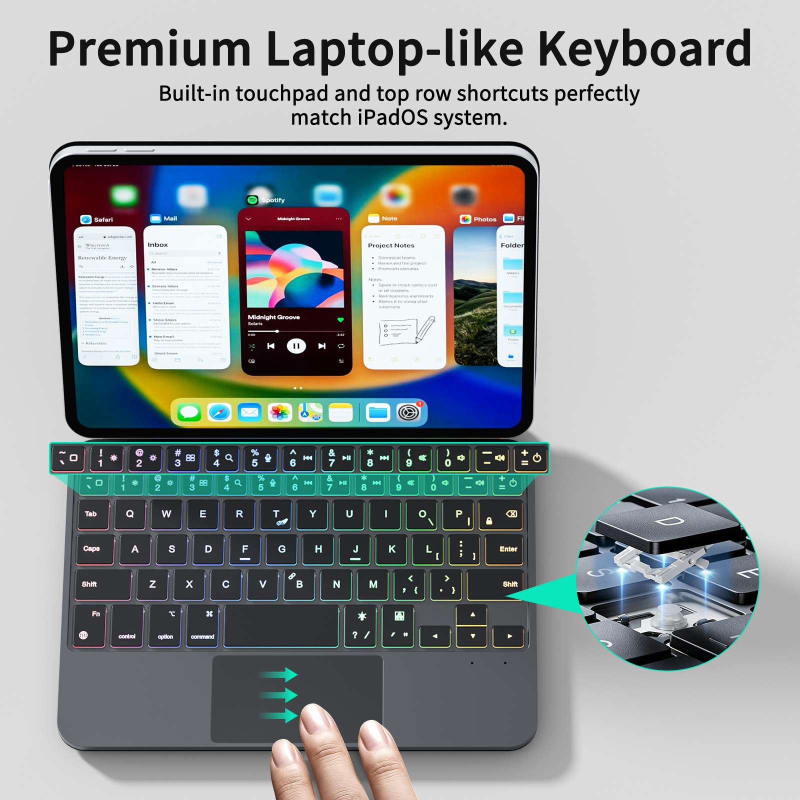 Magnetic Keyboard for iPad Mini6 / Mini7, Scissor‑Switch Keys With IPadOS Shortcut Keys, 7‑Color Backlight 3‑Level Brightness Adjustment, Built‑in Touchpad, Custom ODM OEM For Global Bulk Purchasers