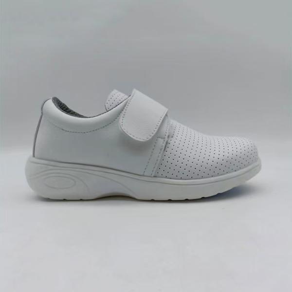 Hollow Breathable White Sneakers Slip Resistant Super Fiber Leather Nurse Shoes