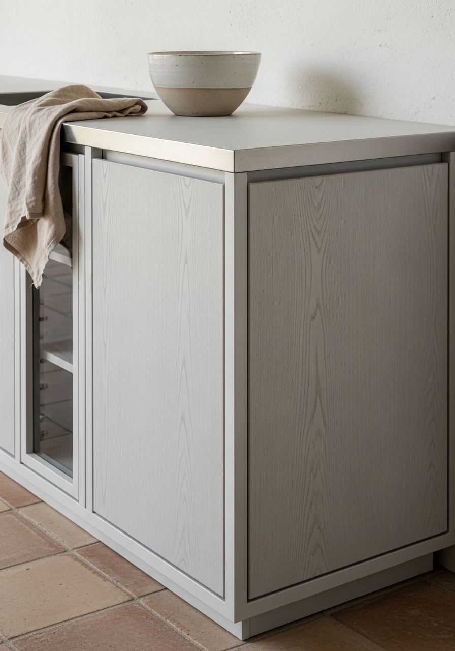 Whitewashed Ash Outdoor Kitchen Cabinet in 304 Stainless Steel