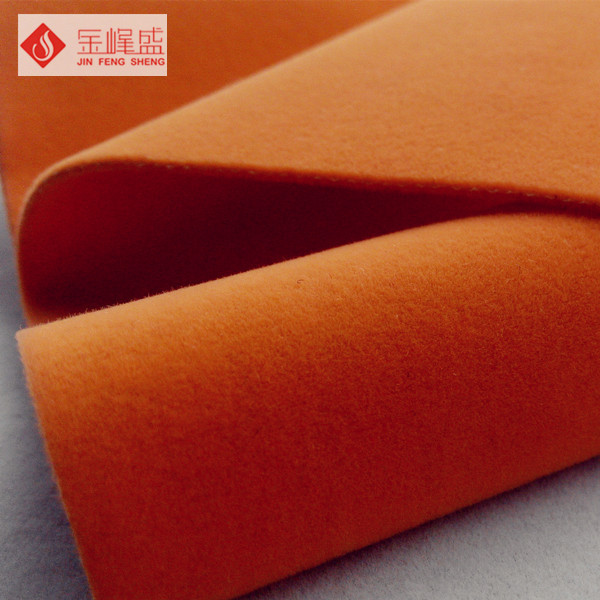 Cotton Backing Velvet Double Faced Fabric , Short Pile Orange Double Sided Fabric