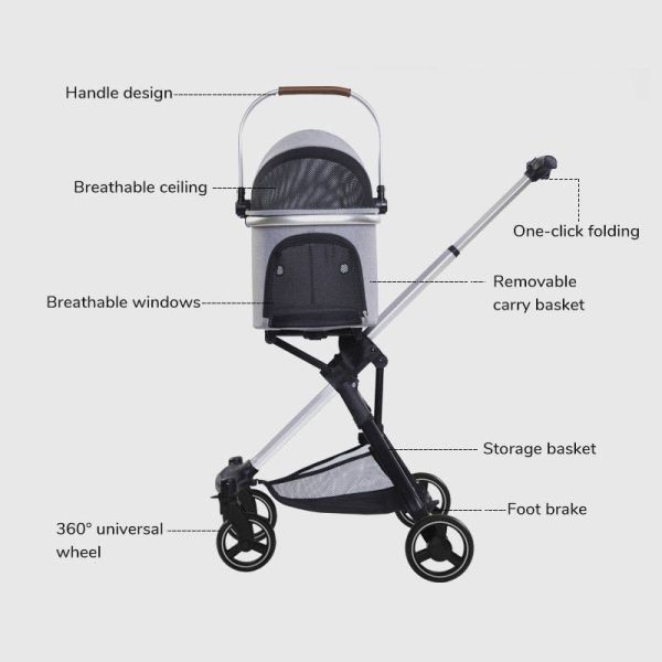 Wholesale  Durable  Pet Stroller Foldable Lightweight 4-Wheel Safe Detachable OEM Dog Cat Travel Stroller