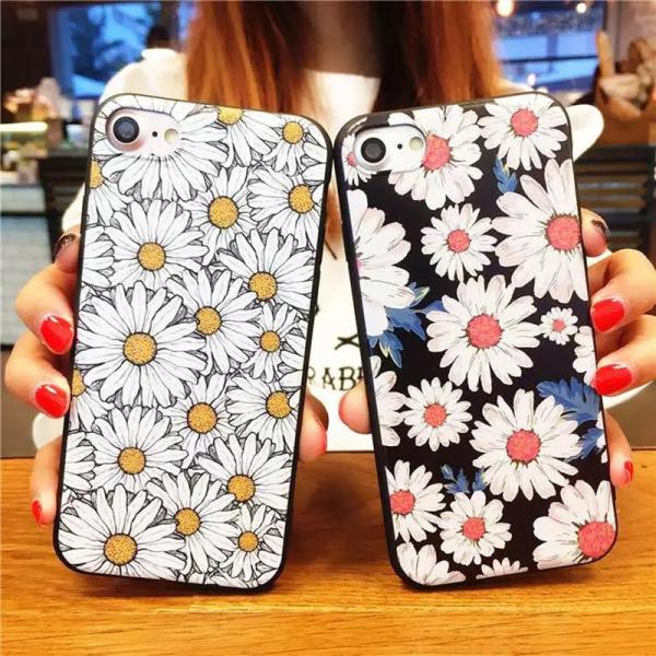 PC+TPU Chrysanthemum Relief Painting Back Cover Cell Phone Case For iPhone 7 6s Plus