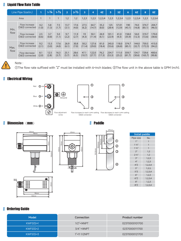 KWFS(S) Liquid Flow Switch