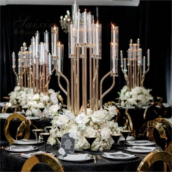 ZT-586 Novo alto de 17 braços candelabro de casamento peças centrais velas de ouro
