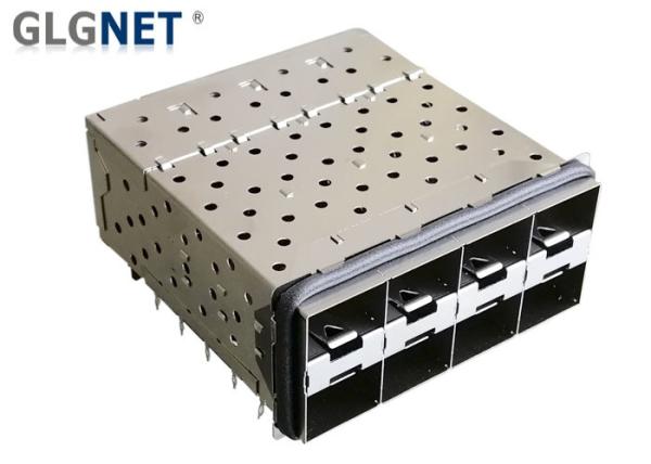 2x4 Fiber Female Connector 10Gbps Data Rates SFP+ Cage Connector with EMI Gasket