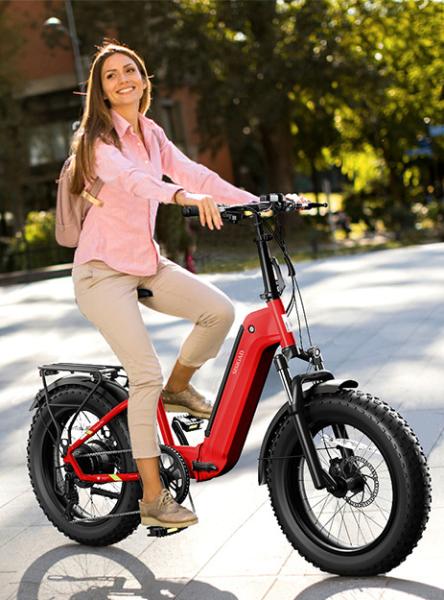 Red 20 Inch Folding Fat Tire Electric Bike 750W 48V 15Ah Step Through Urban Commuter for Women Velo Electrique Pliant Femme