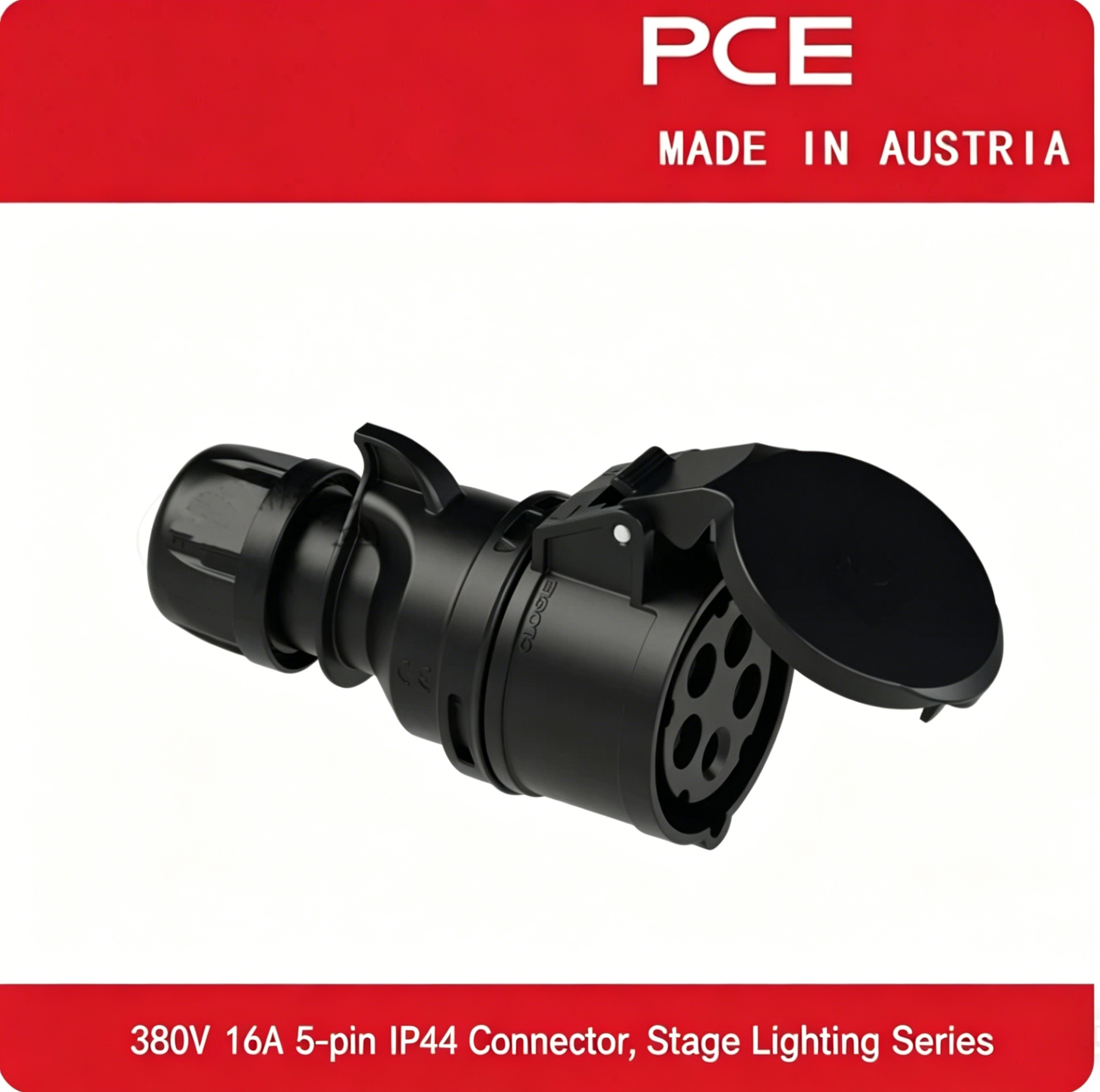 Austrian Imported PCE Brand Industrial Plug Socket and Connector with Plastic for Stage Lighting Series 380V 16A 5-Pin