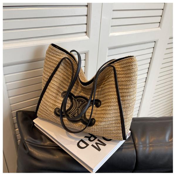 Women Small Straw Bags Summer Beach Tote Bag Handmade Woven Hobo Purse Handbag Customized New Arrival Hand Made Natural Straw Raffia Blue Striped Crochet Beach Bag Crochet Bags Custom Order