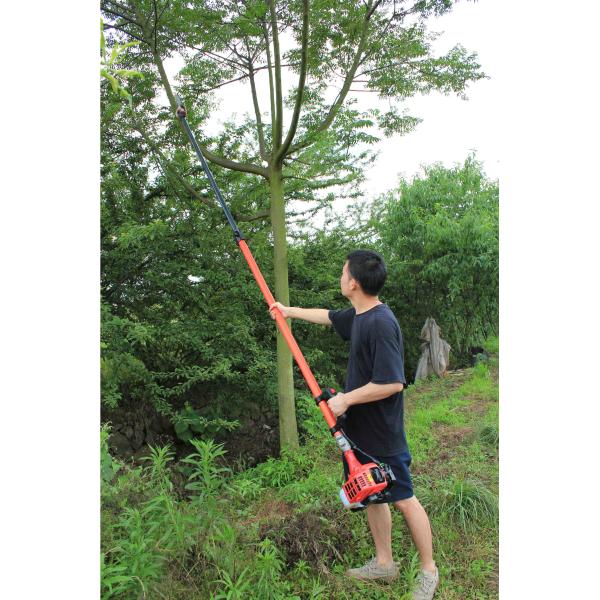 триммер изгороди сада подрезая режет высокие ножницы ветви разветвляет цепная пи