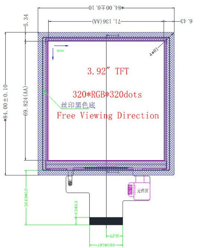 4 Inch TFT LCD Display Panel with 320x320 Resolution and MCU SPI Interface