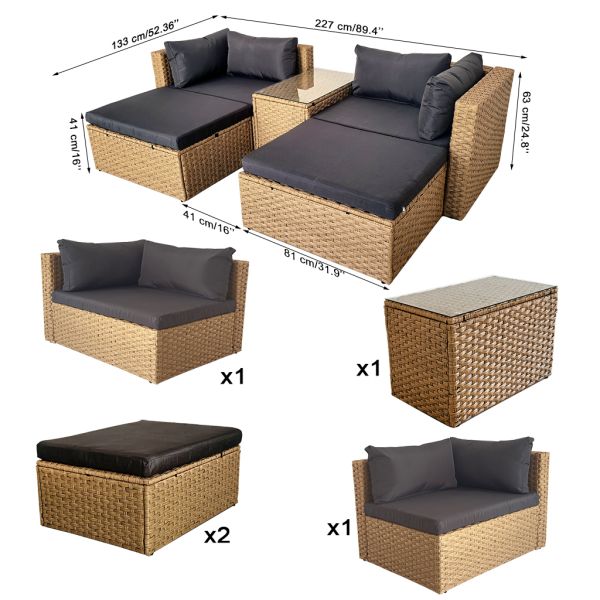 Factory Direct Sales Rattan Corner Sofas 5 Pieces Set Corner Ottoman Storage Table Patio Furniture Garden Set Outdoor Furniture