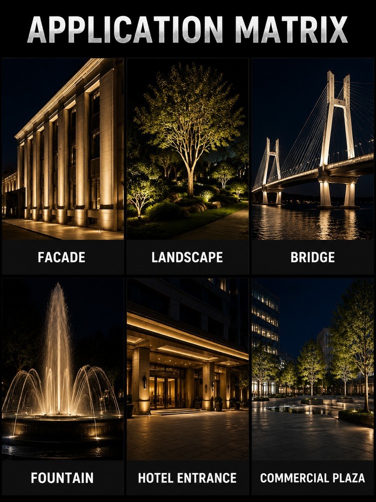 Aluminum Housing RGBW Outdoor LED Floodlights for Shopping Plaza Center Hotel Entrance