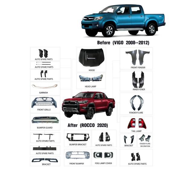 Jogo plástico do corpo do restauro do ABS da luz do carro de Wholesale Nudge Bar do fabricante do OEM para Toyota Hilux Revo Rocco 2021