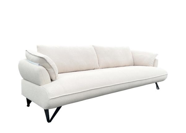 Fabric White Three Seater Sofa Fixed Seat Cushion Boucle Sofa 3 Seater