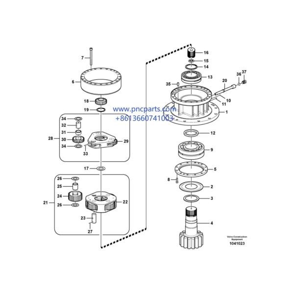 Engranaje de reducción del oscilación de la caja de cambios VOE14542163 Volvo del oscilación de EC240B VOE14566202